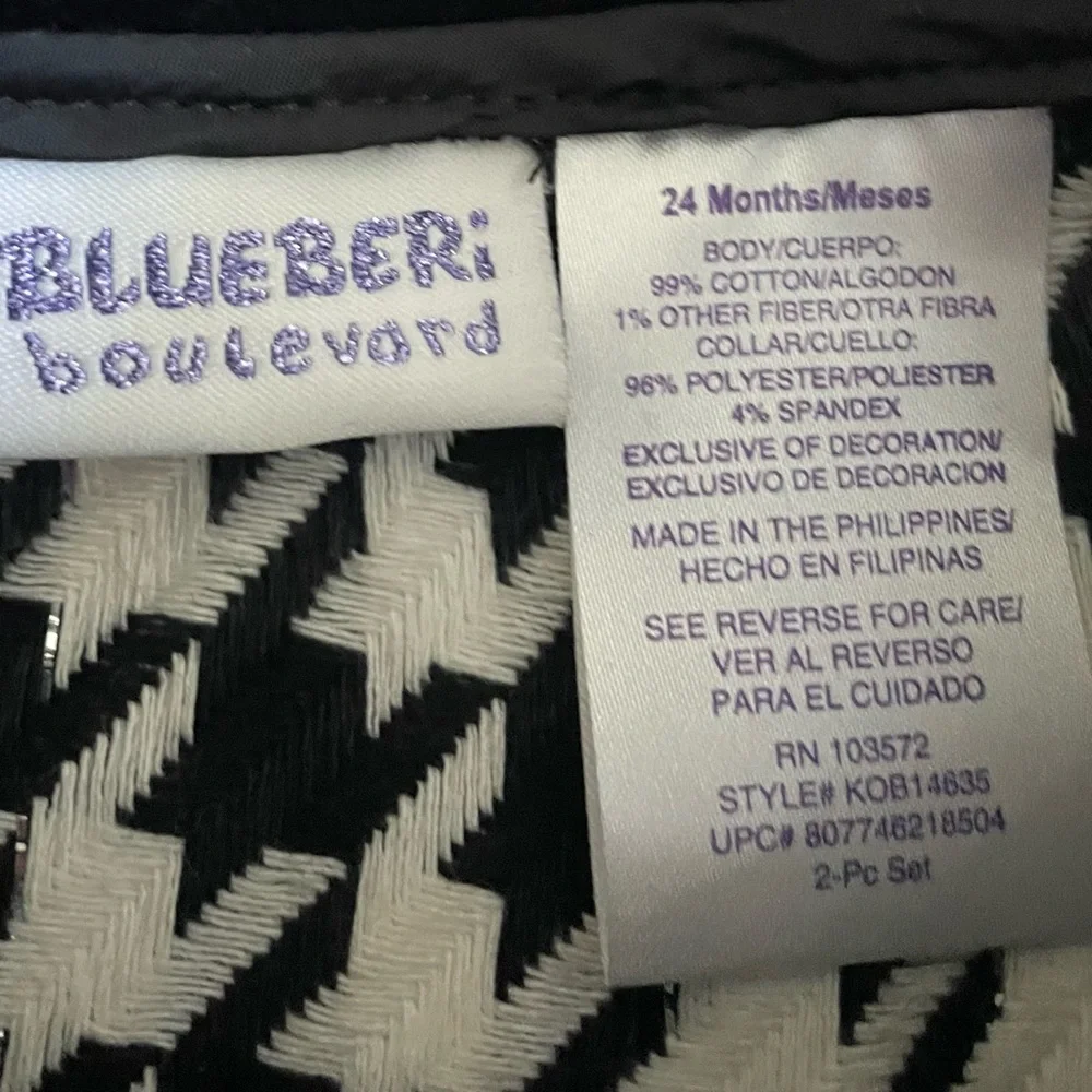 Blueberi Boulevard Youth baby Girls size 24 months black houndstooth print NWT